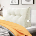 WOWMAX 100% Cotton Corduroy Headboard Pillow – Twin Size Back Support Reading Wedge for Bed & Daybed, Plush Handmade Bolster Cushion with Removable Cover, Cozy Bed Rest Pillow, White