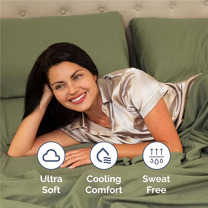 Twin XL 4 Piece Sheet Set - Cooling, Comfy & Breathable - Hotel Luxury Bedding, Includes Fitted Sheet for Women, Men, Kids & Teens - 1 Flat, 1 Fitted Sheet, 2 Pillowcases w/Deep Pockets - Sage Green