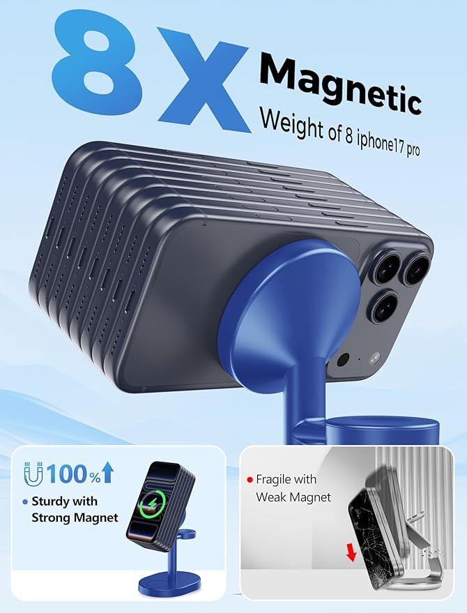 2026 3 in 1 Wireless Charging Station for Apple MagSafe Charger, 15W Fast Magnetic Mag-Safe Charger Stand for iPhone 17 16 15 14 13 12 Apple Watch AirPods with MagSafe Case, Blue