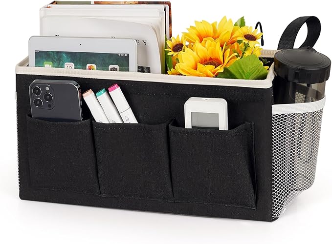 Ozzptuu Bedside Storage Caddy/Bedside Hanging Storage Bag for Headboards Bunk Beds Dorm Rooms Book Phone Magazine Holder (New Black)