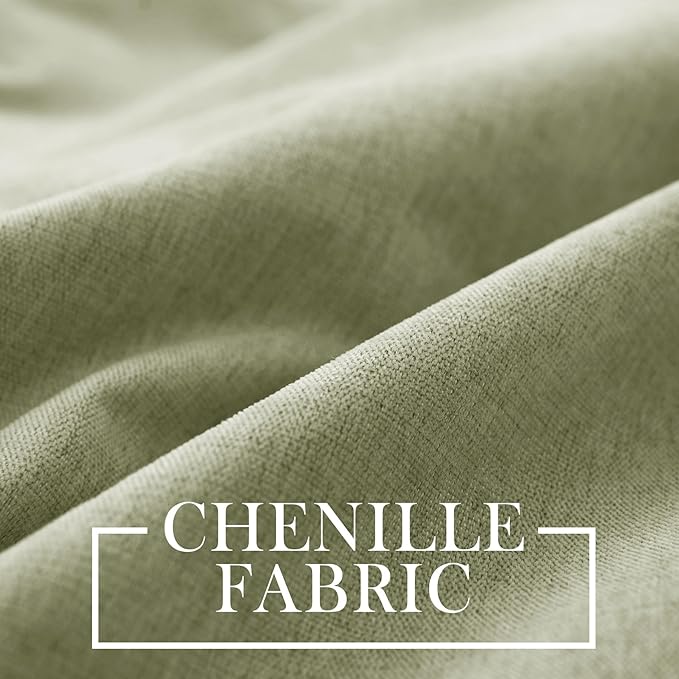 Macochico 100% Blackout Chenille Curtains Thermal Insulated Noise Reducing Velvet Draperies for Living Room Bedroom Hotel Green Tint Blackout Curtains Grommet Top with Tieback 84" Wx84 L 1 Panel