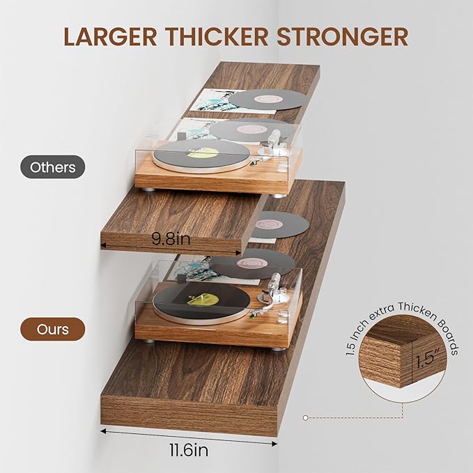 Heimlove 48W x 12D Long Floating Shelf, 12 Inch Deep Floating Shelves for Wall Set of 2, Wood Shelves for Bedroom Living Room Bathroom Kitchen Home Office, Walnut