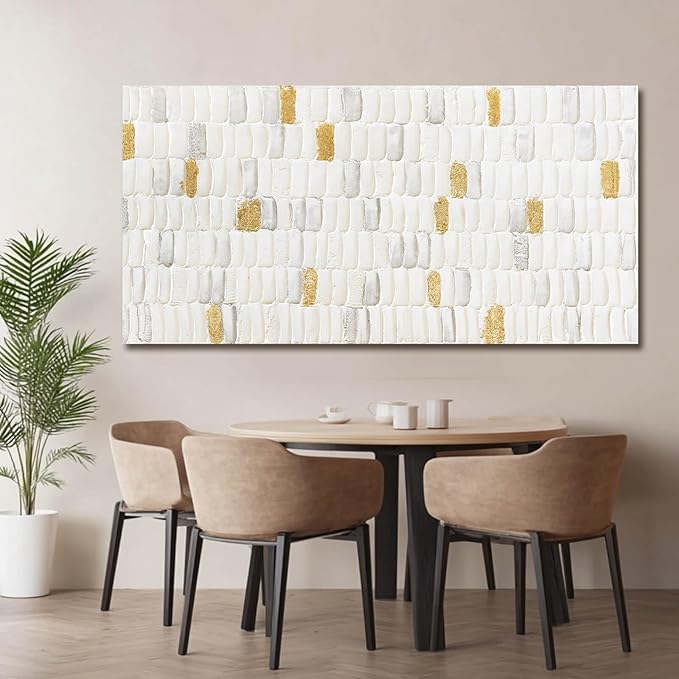 YETHEN WAL White and Gold Textured Abstract Wall Art, Minimalist Neutral Canvas Painting Modern Artwork for Living Room Bedroom Office Decor 24x48 Inch