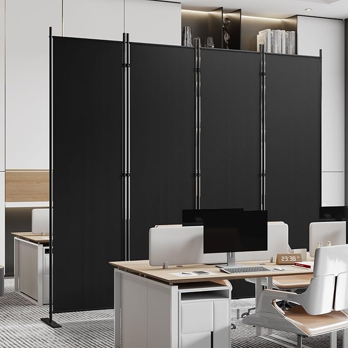 C-Hopetree 4 Panels Room Divider, 6 Ft Tall Indoor Folding Privacy Screen, Portable Partition Separator, Freestanding Separation Temporary Wall for Office, Bedroom, 80" W X 71" H, Black