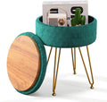 Cpintltr Velvet Storage Ottoman Round Footrest Stool Multifunctional Upholstered Ottoman Modern Accent Vanity Stools Tray Top Coffee Table Suitable for Living Room Bedroom Entryway Emerald