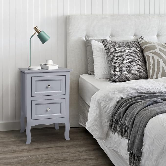 Bonnlo Gray Nightstand Set of 2, Nightstands with 2 Drawers, Bed Side Table/Night Stand, Small Nightstand for Bedroom, Small Spaces, College Dorm, Kids’ Room, Living Room, Wood, 16W x 12D x 24H, Grey