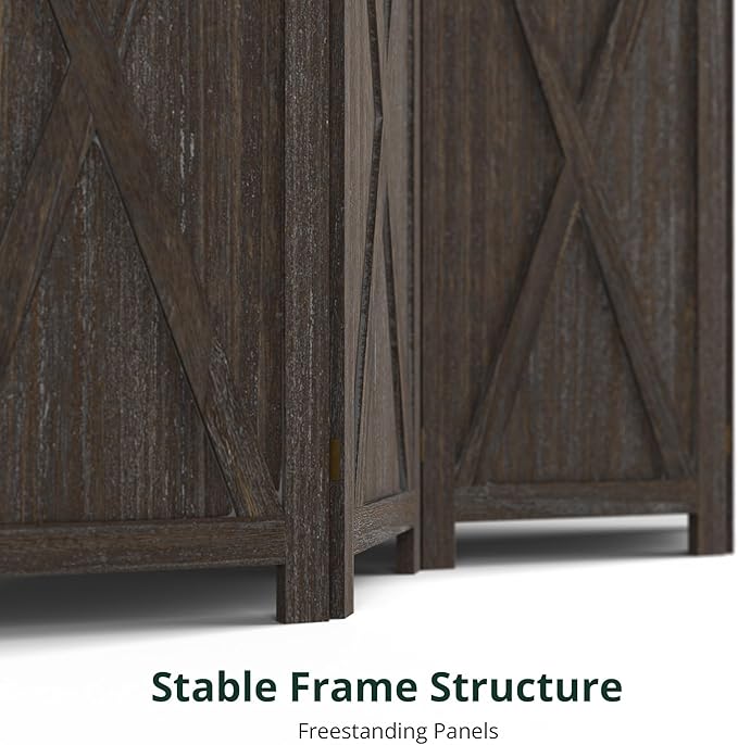 Cozy Castle Wood Room Divider, 8 Panels Folding Privacy Screen, 66.9'' Wall Divider, Barnwood Room Separator, Freestanding Partition, Temporary Wall for Decorative, Rustic Brown