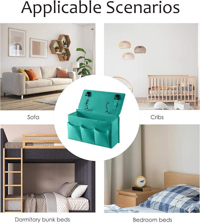 LASAMOLL Bedside Caddy Bedside Storage Organizer,Bed Caddy With Thickened Material Suitable for Homes, Dormitories, Hospitals, Cribs, RVs，Great for Magazines,Books,Remote, Phone (Green)