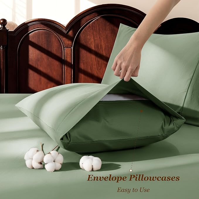 LBRO2M 1000 Thread Count 100% Egyptian Cotton Sheets Set Queen Size, 4 Piece Sets Bed Sheet Deep Pocket Sheet Set 16" Soft Comfortable All Season (Queen, Olive Green)
