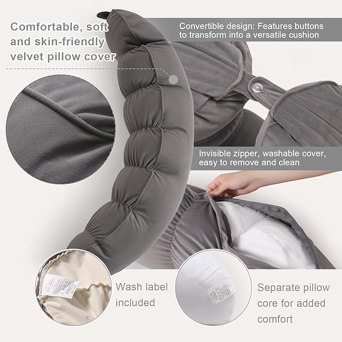 Peallow(Pat. Pend) – Long Round Body Pillow for Adults, Bolster Pillow for Sleeping, Soft and Supportive Pillow for Sleeping & Lumbar Support (Urban Grey, 39")