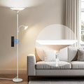 Torchiere Floor Lamp with Wood Grain Shade, 72" Dimmable LED Standing Lamp with Remote, 2-in-1 Floor Reading Lamp with Color Changing, 34W White Corner Lamp for Living Room Bedroom Office
