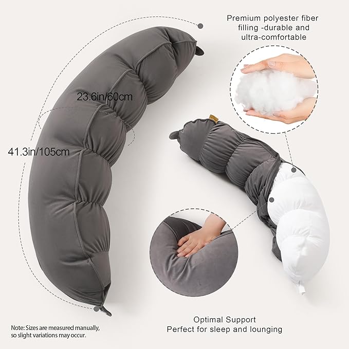 Peallow(Pat. Pend) – Long Round Body Pillow for Adults, Bolster Pillow for Sleeping, Soft and Supportive Pillow for Sleeping & Lumbar Support (Urban Grey, 29.5")