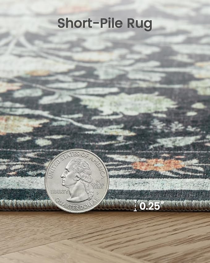 AMADA HOMEFURNISHING 5x7 Area Rugs, Washable Low-Profile Large Living Room Rug with Non-Slip Backing & Durable Edge Binding, Soft Vintage Rug for Bedroom, Dinning Room