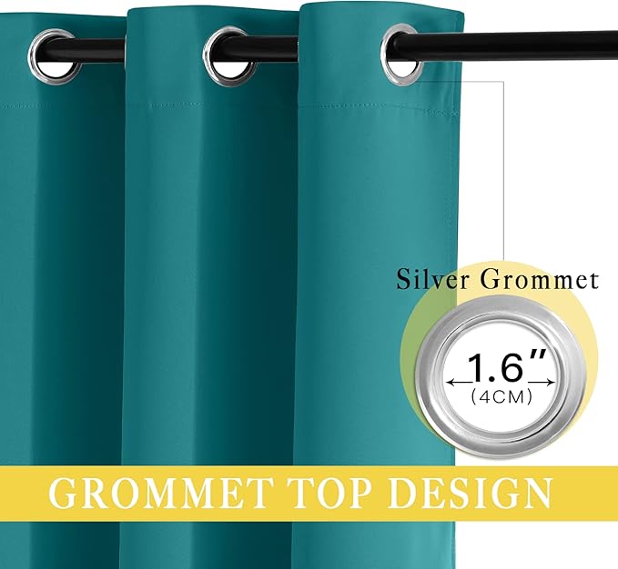 NICETOWN Blackout Peacock Teal Curtain for Sliding Door, Grommet Room Divider Curtain Wide Window Treatment Voice Reducing Thermal Drape for Bedroom/Living Room (1 Panel, W80 x L95)