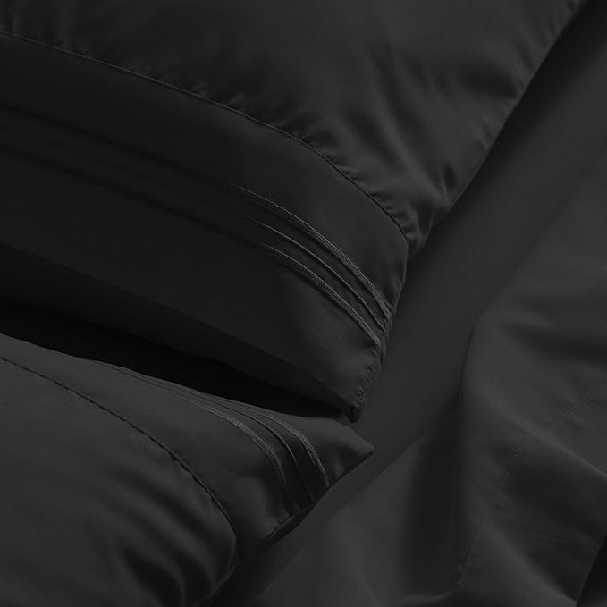 Mellanni King Sheet Set - 6-Piece Iconic Collection Bedding, (Including 4 Pillowcases), 21-Inch Extra Deep Pocket, Easy Care, Ultra Soft, Cooling Sheets, Brushed Microfiber - Black