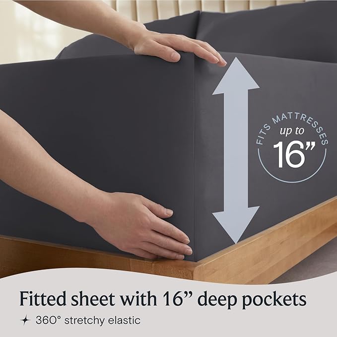 LuxClub 3 PC Twin XL Sheet Set, Deep Pockets Wrinkle Free Cooling Bed Sheets Hotel Bedding for Women, Men, Kids & Teens, Includes 1 Fitted Sheet, 1 Flat Sheet and 1 Pillowcase-Silky Soft Dark Grey