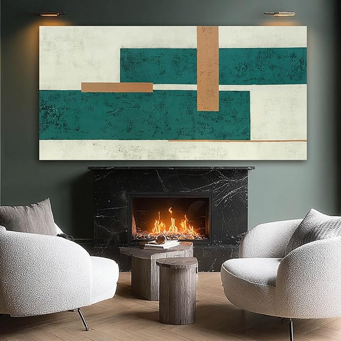 YETHEN WAL Mid Century Geometric Wall Art Modern Canvas Prints Large Green Aesthetic Art Prints for Bedroom Entryway Living Room 29x58 Inch