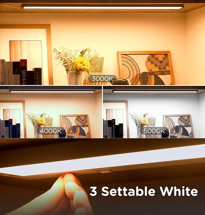 12 Inch Under Cabinet Lighting Plug in, 7W 120V 3 Color 3000K/4000K/5000K, 3 Brightness, Super Bright, Ultra Thin Under Counter Lights for Kitchen, Linkable LED Cabinet Light, Bronze
