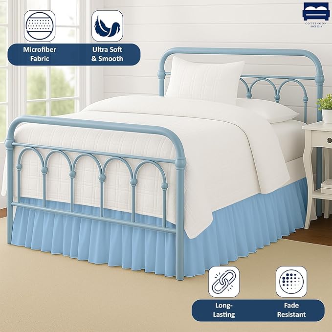 Cottingon Bed Skirt Twin 22" Drop with Split Corners, 100% Microfiber Soft and Stylish, Dust Ruffle with Platform, Light Blue