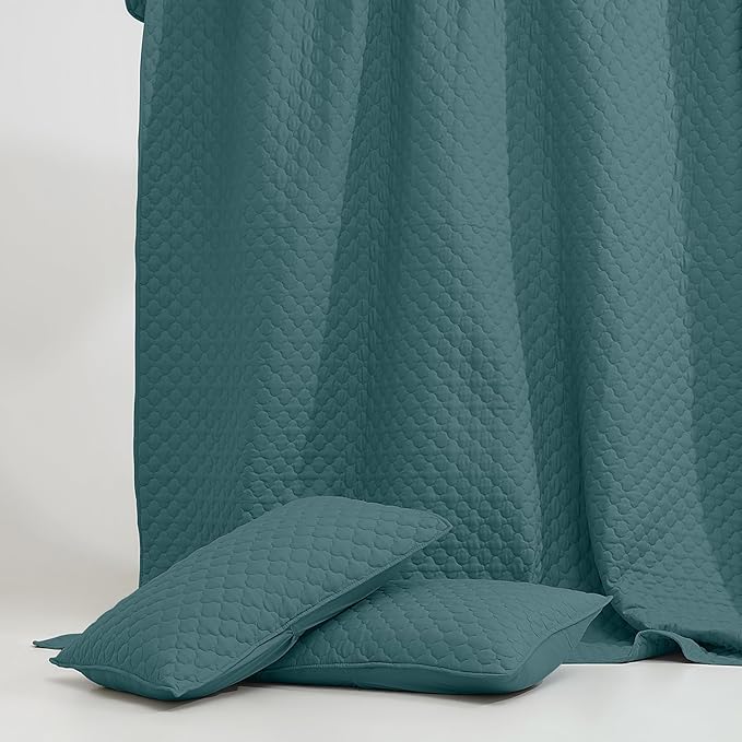 HORIMOTE HOME Quilt Twin Size Teal Blue, Lightweight Quilt for Summer Ultra-Soft Microfiber Modern Style Quilted Clouds Pattern Bedspread Quit Set 2 Pieces (1 Quilt and 1 Pillow Sham)