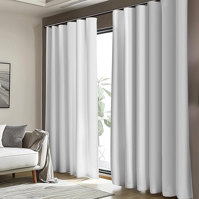 Room Divider Blackout Curtain Track Curtains Wall Dividers Panels Screen for Living Rooms Bedroom Office Privacy Partition Separation, W100 × L96 Inch,1 Panel, White