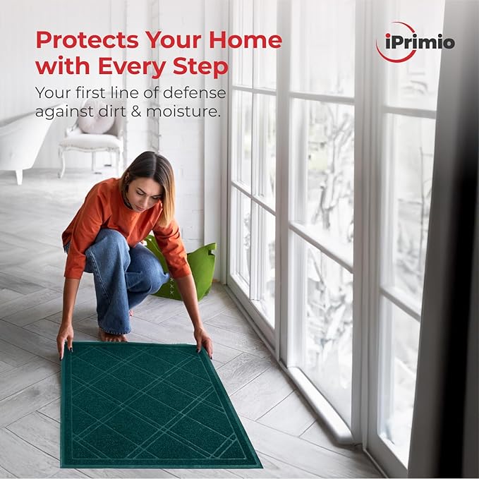 SlipToGrip Entryway Mat for Indoor Outdoor Use - No-Slip Front Doormat for Outside Entrance - 42 x 35 Inch Washable Outdoor Mat with Green Plaid Design for Porch, Garage, and Patio