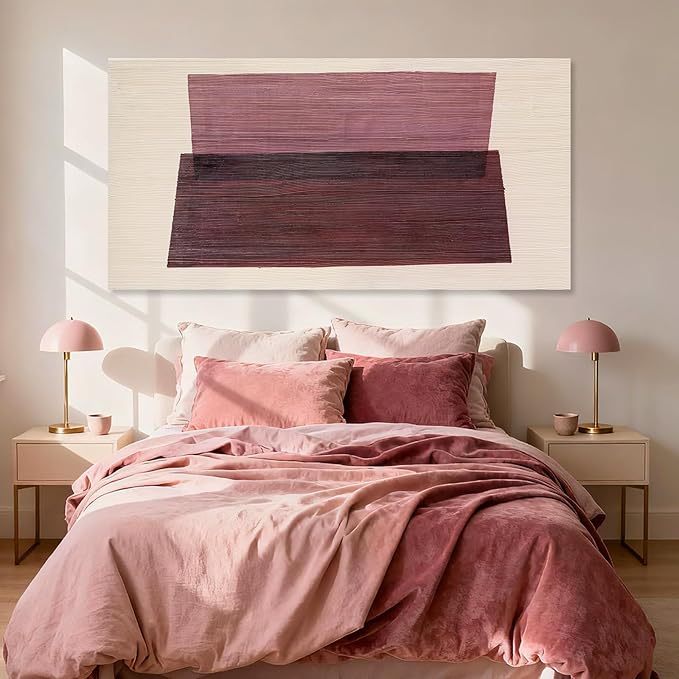 YETHEN WAL Burgundy Abstract Wall Decor Large Hand-Painted Textured Canvas Art Minimalist Painting for Living Room Bedroom Office 24x48 Inch