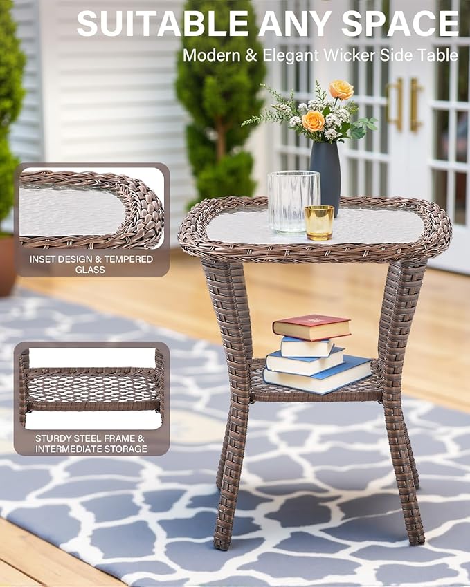 10 Piece High Back Outdoor Patio Furniture Set - Patio Conversation Set with Swivel Rocker Outdoor Chairs Set of 4 and 3 Seater Sofa, Wicker Ottoman and Coffee Table for Garden Backyard