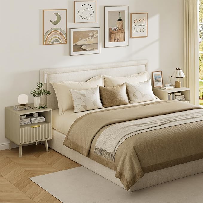 LYNSOM Fluted Dresser and Nightstand Sets 3 Piece, 5-Drawers Dresser and 1-Drawer Nightstands Set of 2, Wood Bedroom Furniture Set for Home, Bedroom, Hallway, Beige