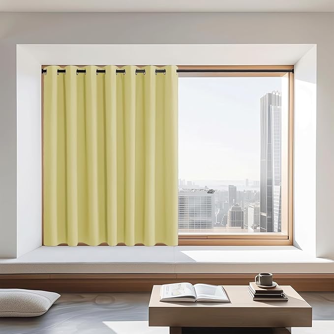 NICETOWN Blackout Curtains 72 inches Long, Grommet Privacy Window Treatment Thermal Insulated Room Darkening Sliding Glass Door Drape for Bedroom Living Room, 1 Panel, W100 x L72, Paler Yellow