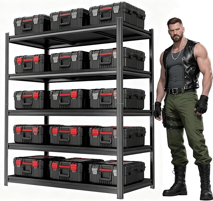 5Tier Garage Metal Shelving,3020 lbs Storage Shelves Heavy-Duty,40''W*18''D*72''H Adjustable Industrial Shelving Unit, Double-Layer Column with Reinforced Ribs for Basement Kitchens