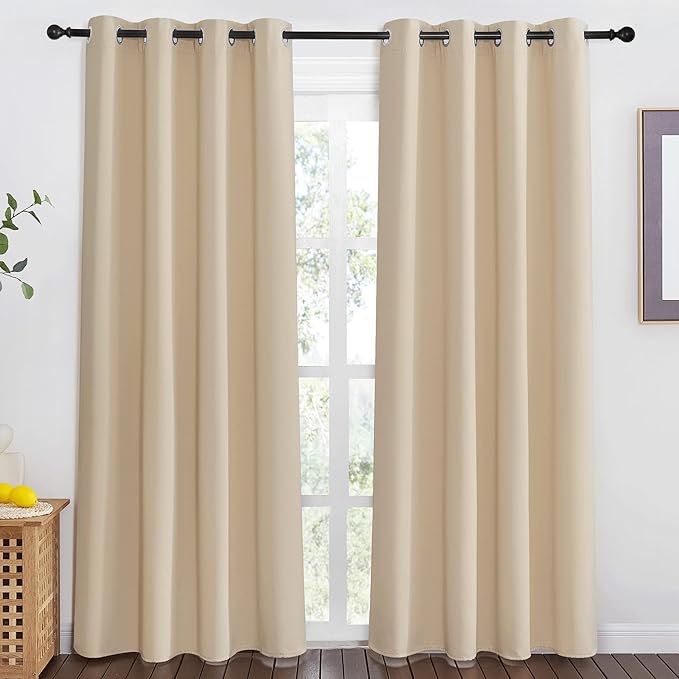 NICETOWN 80 inch Curtain Privacy for Doorway - Thermal Insulated Grommet Window Treatments Room Darkening Sound Reducing for Bedroom/Home Office (Biscotti Beige, 1 Panel, W46 x L80)