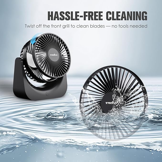 TRILINK Small USB Desk Fan – 5-Speed Mini Table Fan with Adjustable Tilt, Ultra Quiet, USB Powered, Portable Cooling Fan for Home, Desktop, Bedroom, Bed, Office, Travel, and Camping (Black)