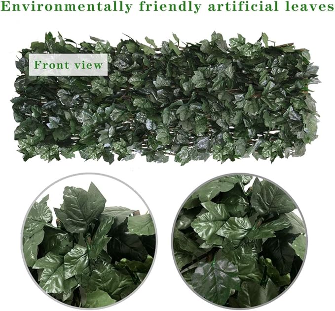 BYBAG Expandable Faux Ivy Fence Privacy Screen for Patio Outdoor Balcony Bedroom Decor,Artificial Dark Green Maple Leaves Wall Decoration Fencing Panel(Single Sided Leaves)