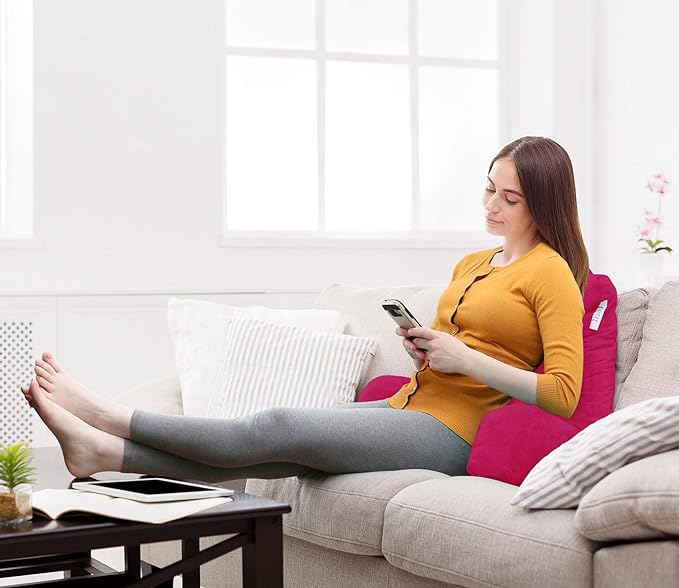Nestl Reading Pillow with Shredded Memory Foam, Designed for Sitting Up in Bed and Couch, Back and Arms Adjustable Support for Adult & Teens Backrest Pillows for Reading, with Washable Cover Hot Pink