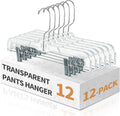 12 Pack Premium Clear Pants Hangers, Plastic Hangers with Adjustable Clips Non-Slip Clip 360° Swivel Hook for Pants, Trousers