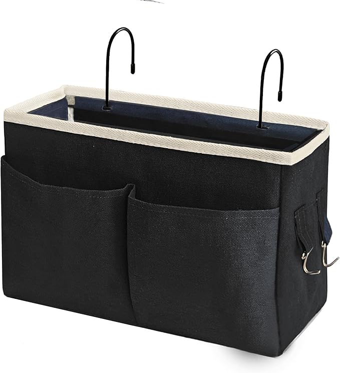 Someteth Bedside Caddy Bedside Hanging Storage Basket Multi-Function Organizer Caddy for Bunk and Hospital Beds Dorm Rooms Bed Rails, Can be Placed Glasses Books Mobile Phones（Black）