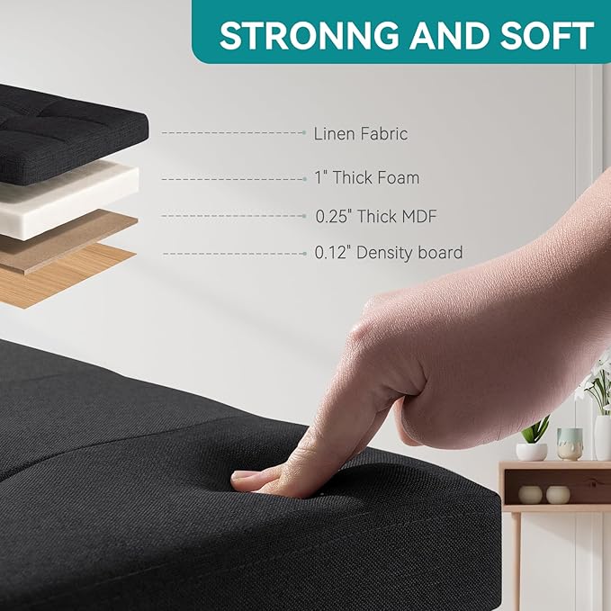 BRIAN & DANY Small Ottoman with Storage, Small Storage Ottoman, Folding Foot Stool with Wood Legs for Living Room and Bedroom Linen Rest Seat, 12.6"x12.6"x12.8" - Black