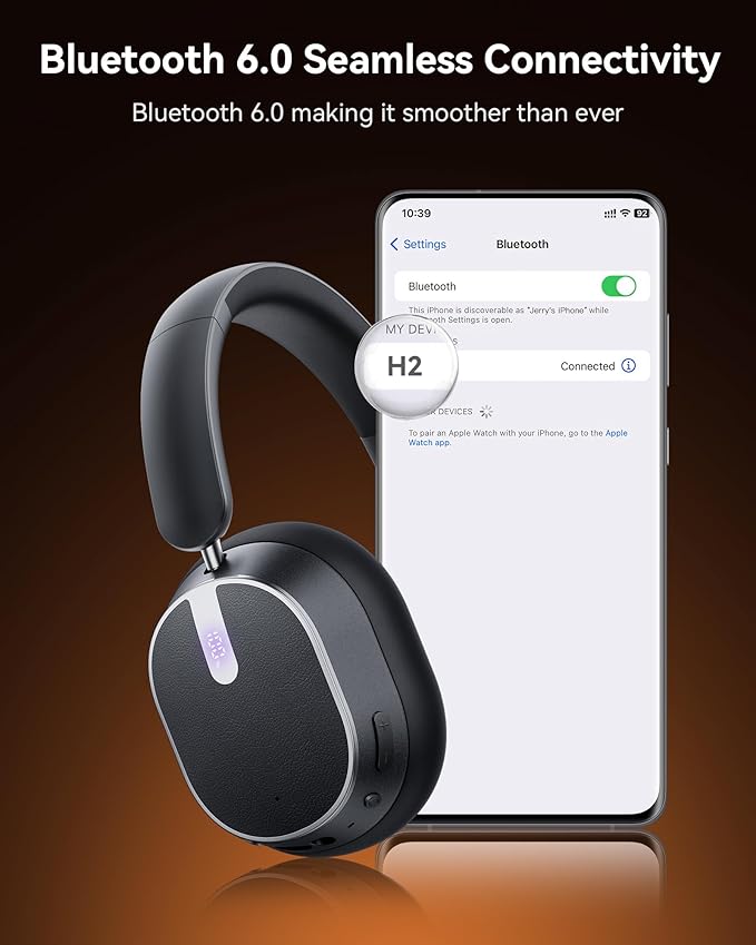 Active Noise Cancelling Headphones,120H Playtime Bluetooth 6.0 Wireless Headphones with Power Display & 6-Mic ENC Calls, 360° Spatial Audio Over Ear Headphones Foldable Headset for Travel Office Game