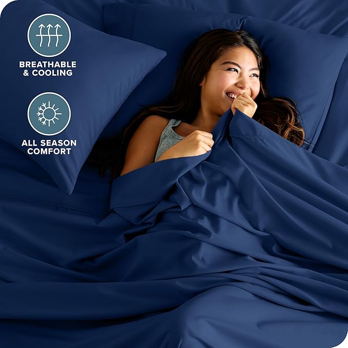 Bare Home Hotel Luxury Queen Sheet Set, Extra Soft - 6 Piece Set - Deep Pockets - Easy Fit - Cooling & Breathable - Wrinkle, Fade, Stain Resistant - Includes 4 Pillowcases (Queen, Dark Blue)