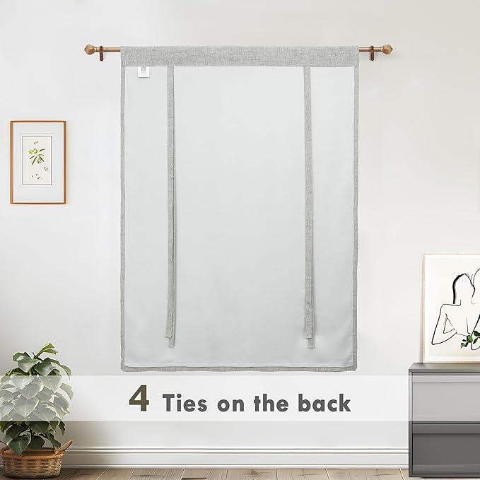 DriftAway Double Layer Linen Blackout Tie Up Curtains Thermal Insulated Fully Lined Balloon Roman Shade Bathroom Window Adjustable Rod Pocket for Small Window 39 Inch by 55 Inch Gray