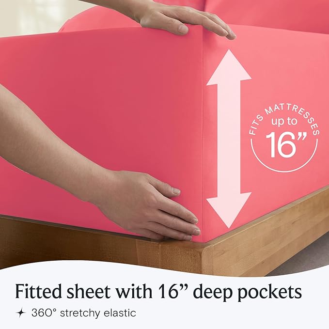 LuxClub 4 PC Sheet Set Bed Sheets Deep Pockets 16" Eco Friendly Wrinkle Free Cooling Machine Washable Hotel Bedding Silky Soft - Vermilion California King