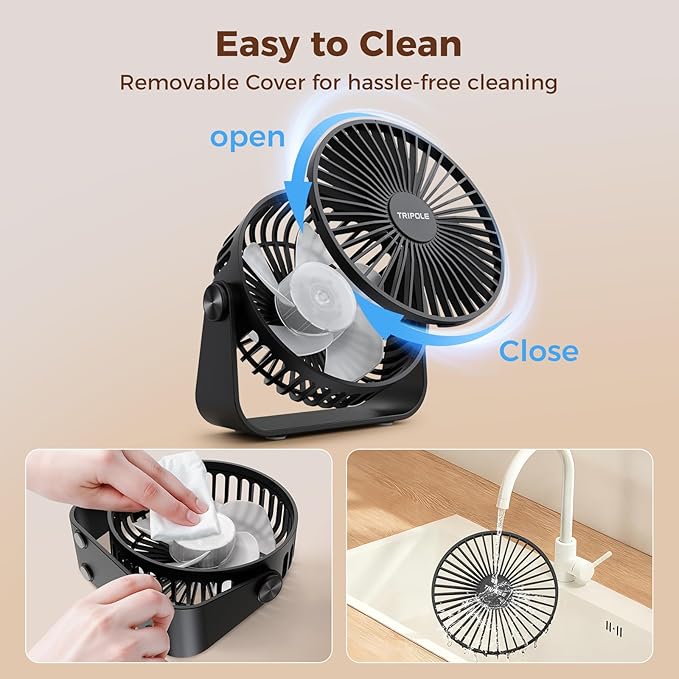 TriPole USB Desk Fan Portable Mini Fan Powerful 3 Speeds Wind Personal Desktop Fan with 360° Head Rotation for Home Office Car Indoor Outdoor Black, No Battery, 4.5 Inches