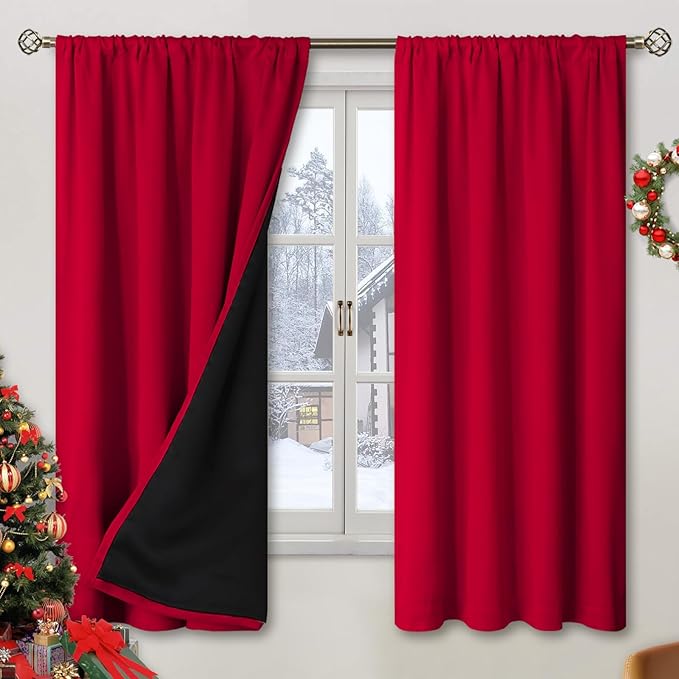 BGment Blackout Curtains for Bedroom 63 Inch Length 2 Panels Set, Thermal Insulated Bedroom Curtains Christmas Window Curtains Rod Pocket Room Darkening Drapes, 42 x 63 Inch, Red