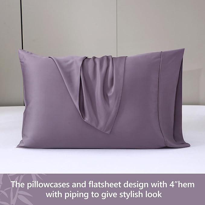 Queen Sheets, Rayon Derived from Bamboo, Cooling Bed Sheets Set,Deep Pocket Up to 16", 4 Pieces Silky Soft, Breathable Bedding Sheets & Pillowcases(Dusty Purple,Queen)