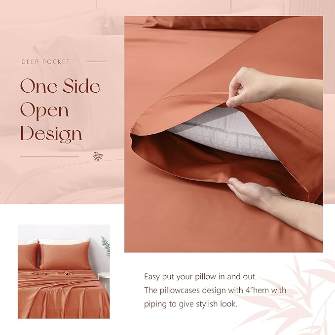 Queen Size,Rayon Derived from Bamboo,Cooling Bed Pillowcases Only,Silky Soft,Breathable Bedding Pillow Cases(Caramel,20x30 inches)