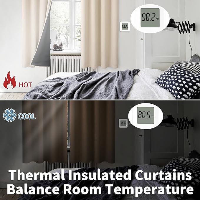 BGment Thermal Insulated 100% Blackout Curtains 63 Inch Length 2 Panels, Total Light Blocking Curtains for Bedroom, Grommet Window Drapes with Thick Black Liner, 38 Inch Wide Each Panel, Champagne
