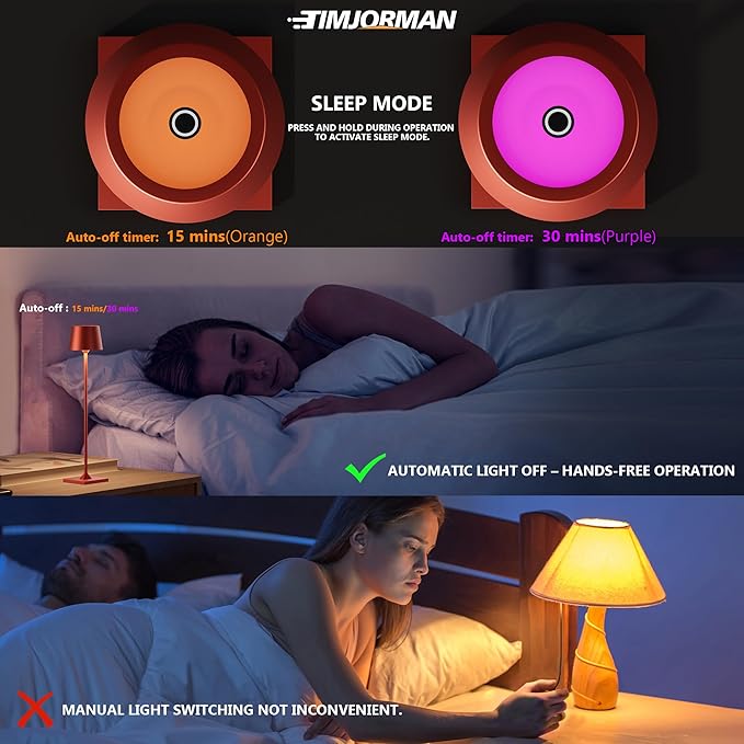 Modern LED Color-Changing Cordless Table lamp, 7 Colors, metal Shade, Touch control with sleep mode for Restaurant, Bedroom, Outdoor Camping, Coffee Shop, Night Light, Rechargeable(Red 1 PACK)