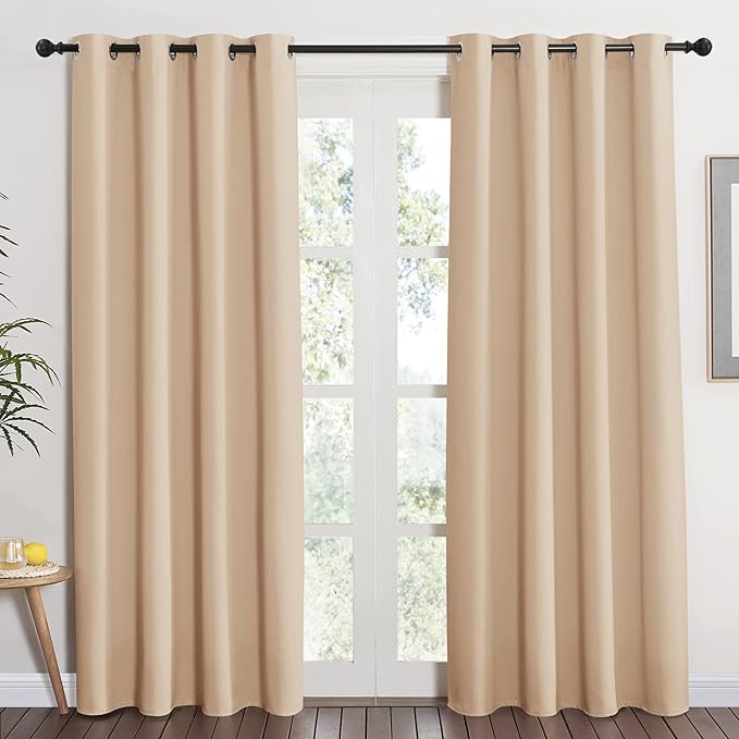 NICETOWN Room Darkening Biscotti Beige Curtain - Modern Design Light Reducing & Privacy Protection Short Window Drape/Drapery for Kid's Adult Room, 52x84 inches, 1 Piece,