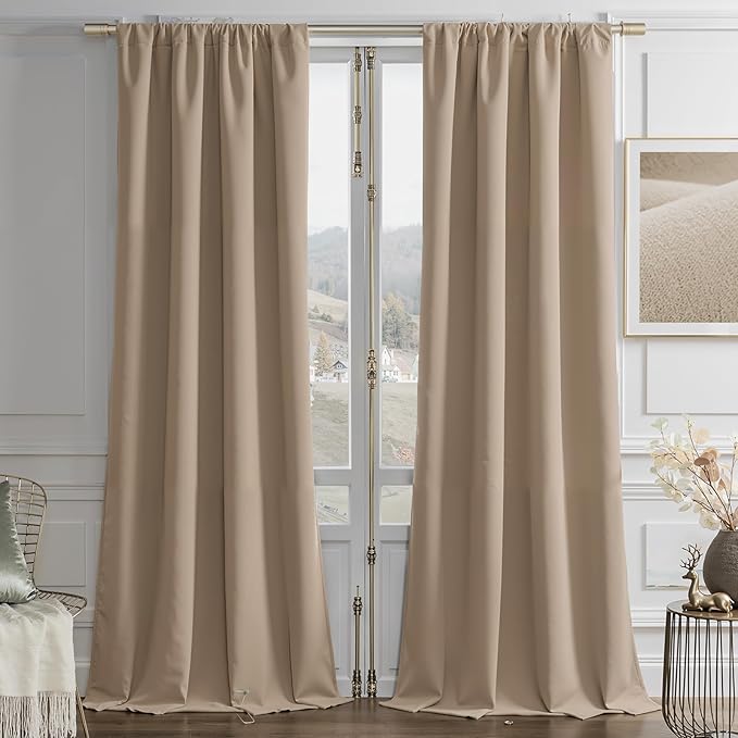 Joydeco Toffee Brown Velvet Curtains 72 Inches 2 Panels, Luxury Thermal Insulated Soft Brown Curtains for Bedroom & Living Room, Room Darkening Velvet Drapes, Rod Pocket (52W x 72L)